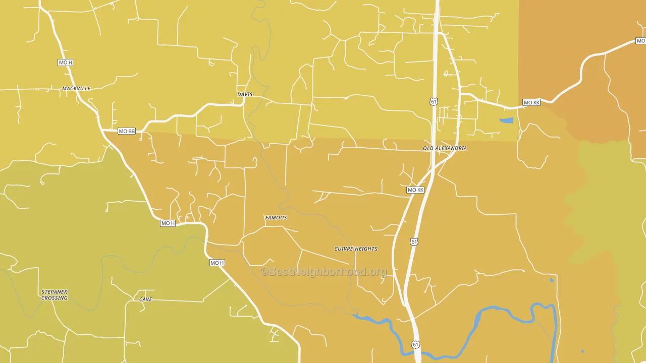 Map of the best neighborhoods in the Davis area, with better matches in green and worse matches in red