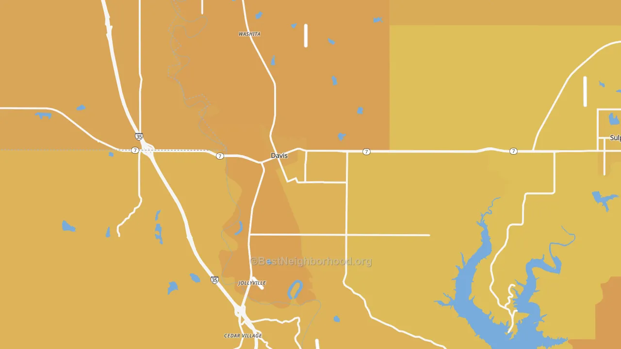Map of the best neighborhoods in the Davis area, with better matches in green and worse matches in red
