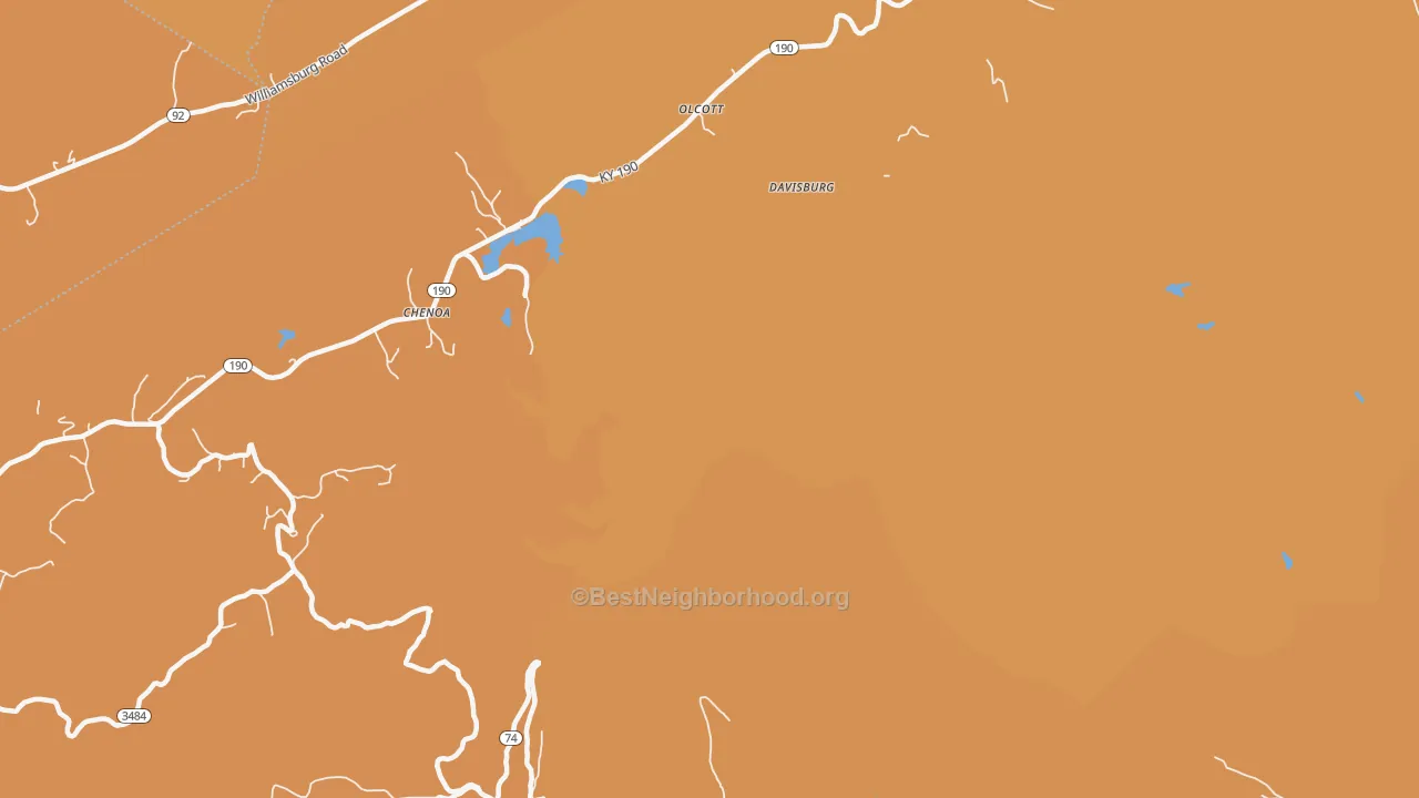 Map of the best neighborhoods in the Davisburg area, with better matches in green and worse matches in red