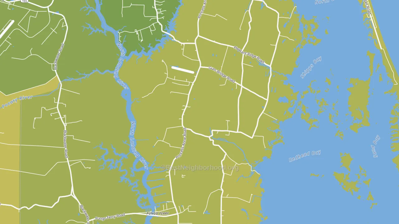 Map of the best neighborhoods in the Dawley Corners area, with better matches in green and worse matches in red