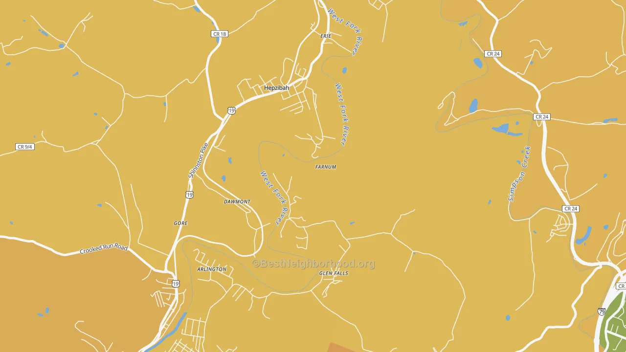 Map of the best neighborhoods in the Dawmont area, with better matches in green and worse matches in red