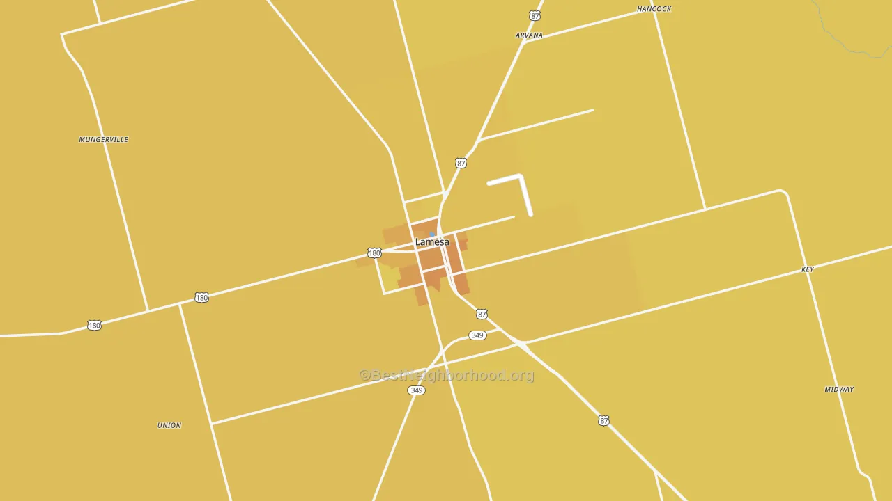 Map of the best neighborhoods in the Dawson County area, with better matches in green and worse matches in red