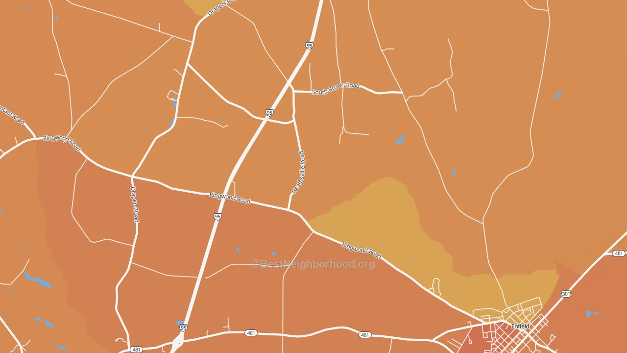 Map of the best neighborhoods in the Dawson Crossroads area, with better matches in green and worse matches in red