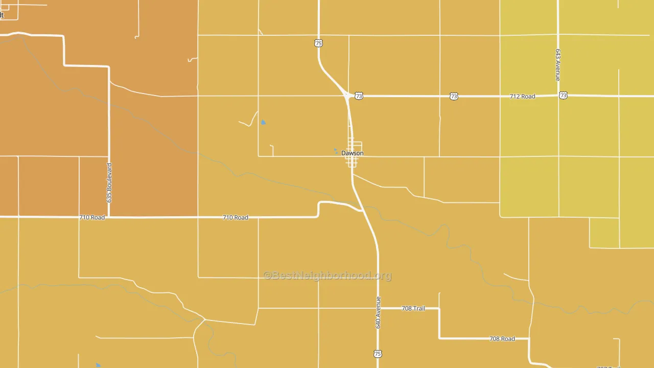 Map of the best neighborhoods in the Dawson area, with better matches in green and worse matches in red