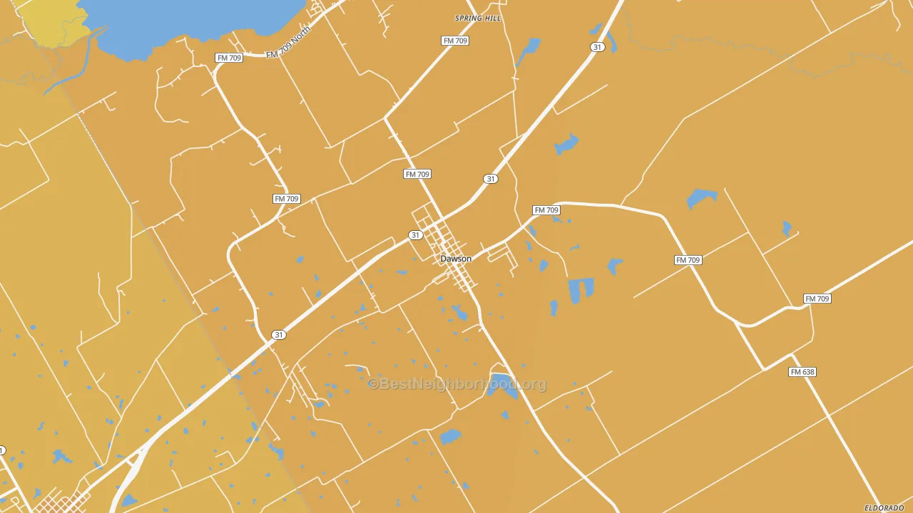 Map of the best neighborhoods in the Dawson area, with better matches in green and worse matches in red
