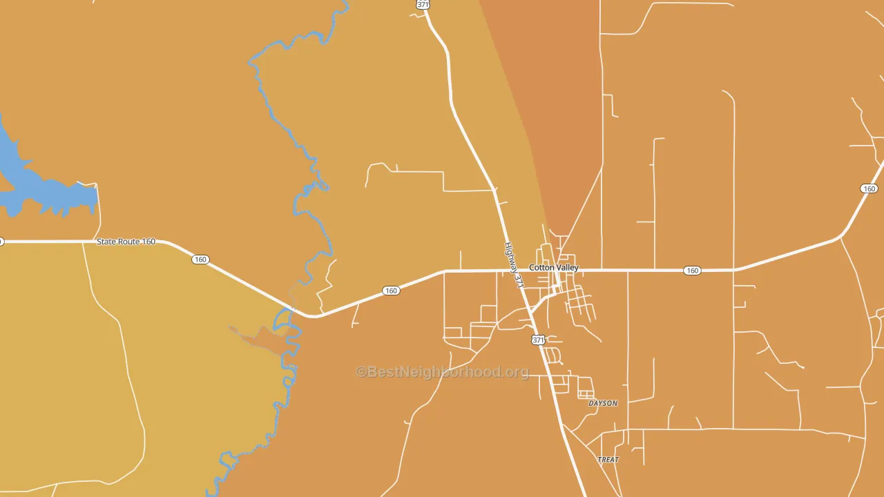 Map of the best neighborhoods in the Dayson area, with better matches in green and worse matches in red