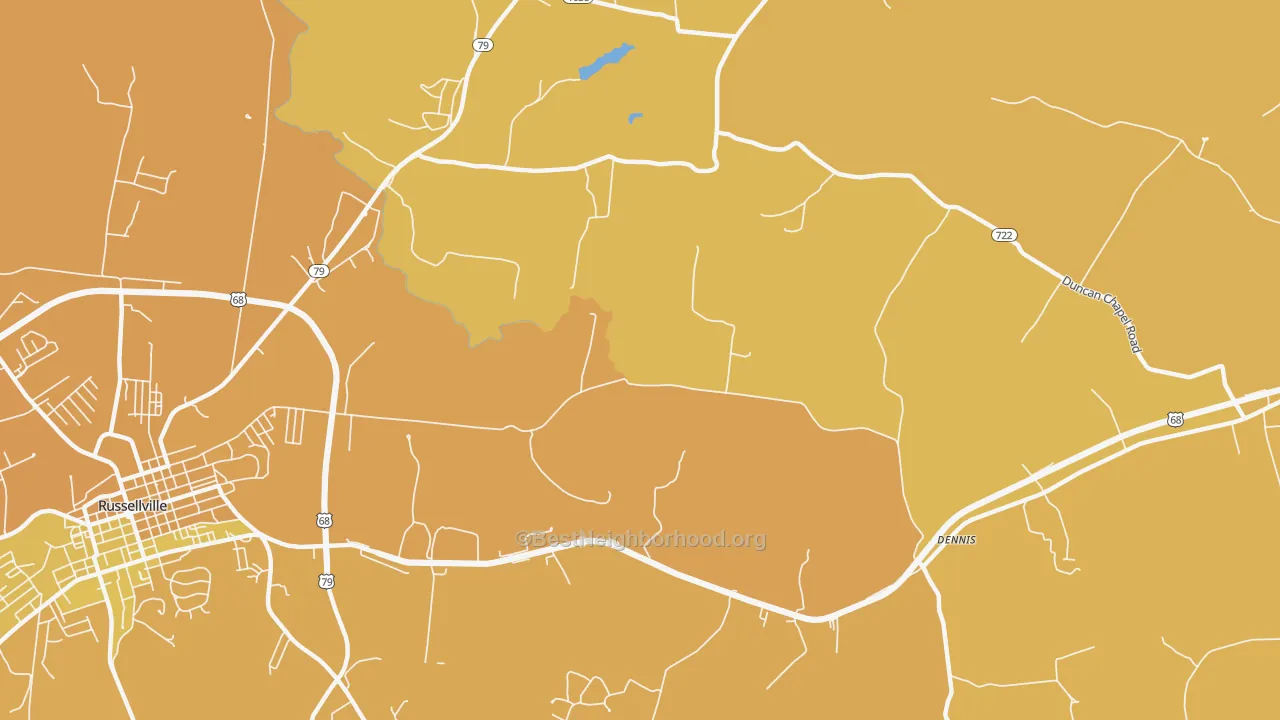 Map of the best neighborhoods in the Daysville area, with better matches in green and worse matches in red