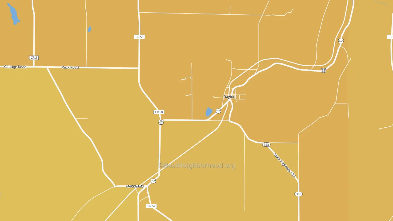 Map of the best neighborhoods in the Dayton area, with better matches in green and worse matches in red