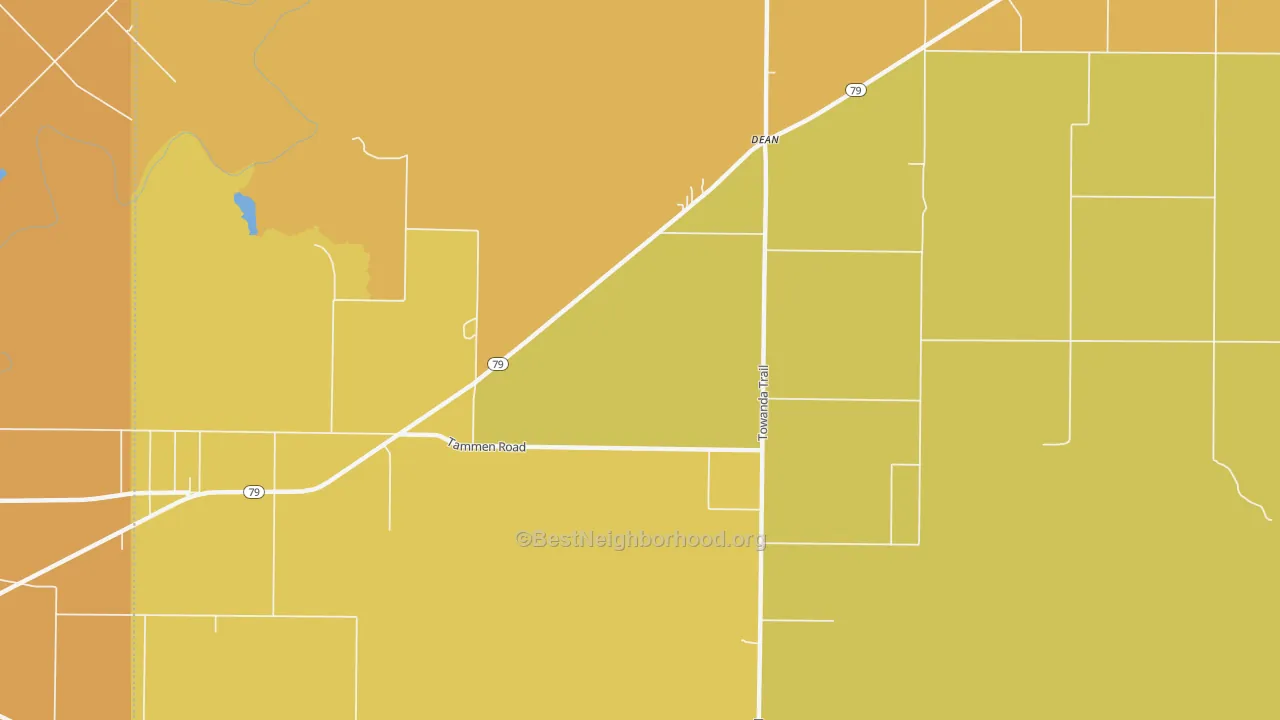 Map of the best neighborhoods in the Dean area, with better matches in green and worse matches in red