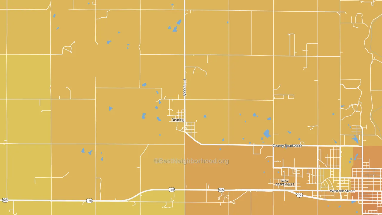 Map of the best neighborhoods in the Dearing area, with better matches in green and worse matches in red