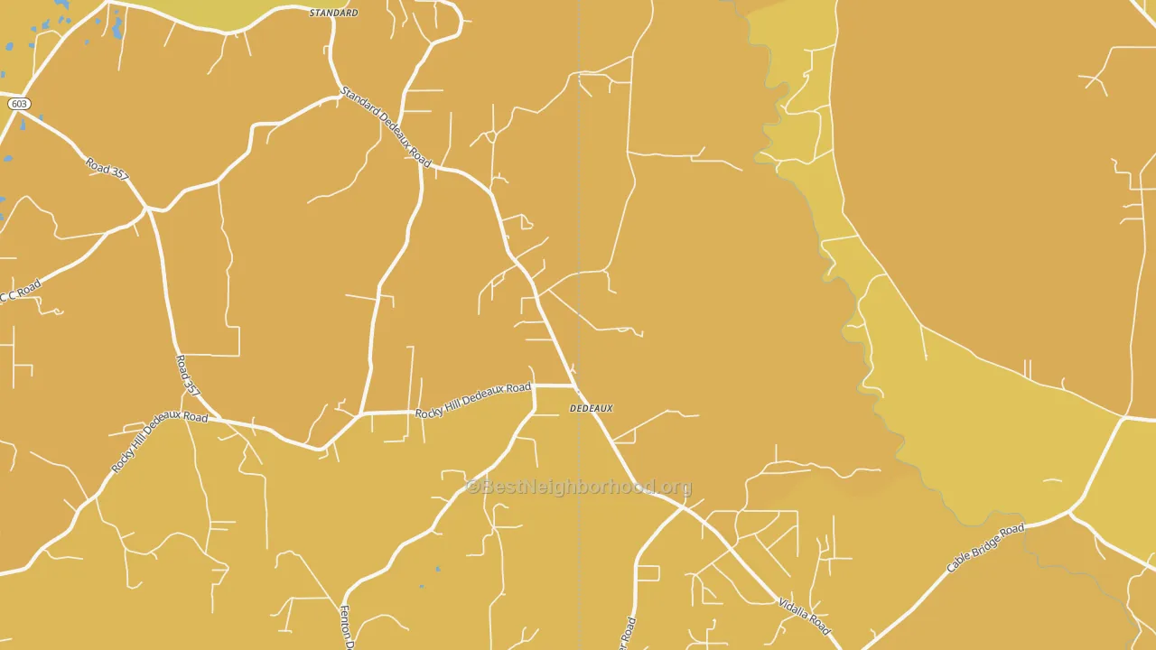 Map of the best neighborhoods in the Dedeaux area, with better matches in green and worse matches in red