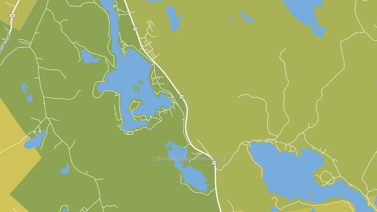 Map of the best neighborhoods in the Dedham area, with better matches in green and worse matches in red