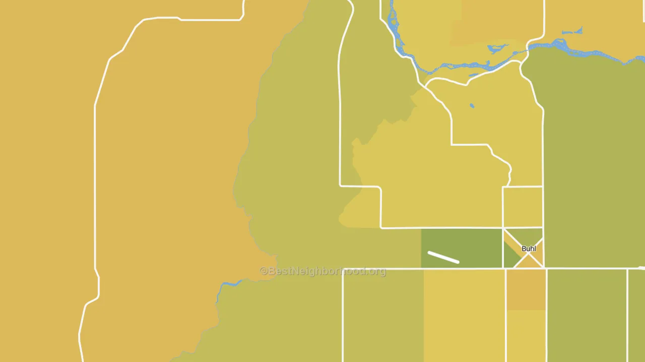 Map of the best neighborhoods in the Deep Creek area, with better matches in green and worse matches in red