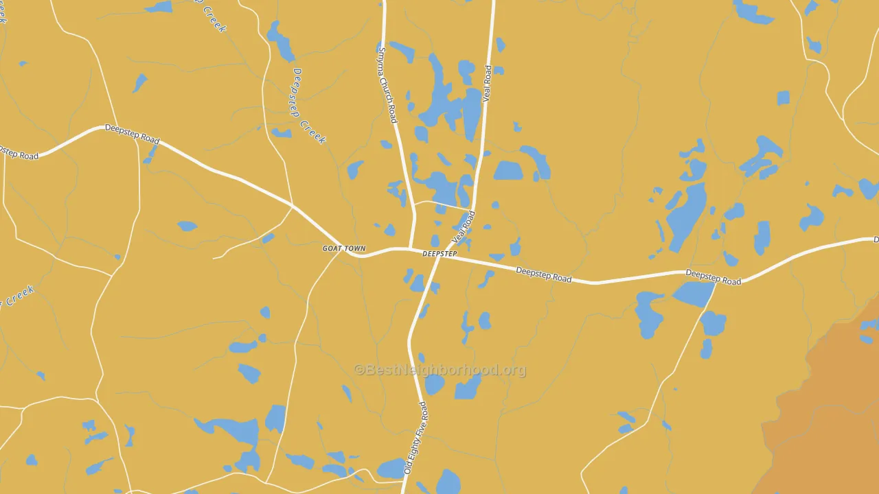Map of the best neighborhoods in the Deepstep area, with better matches in green and worse matches in red