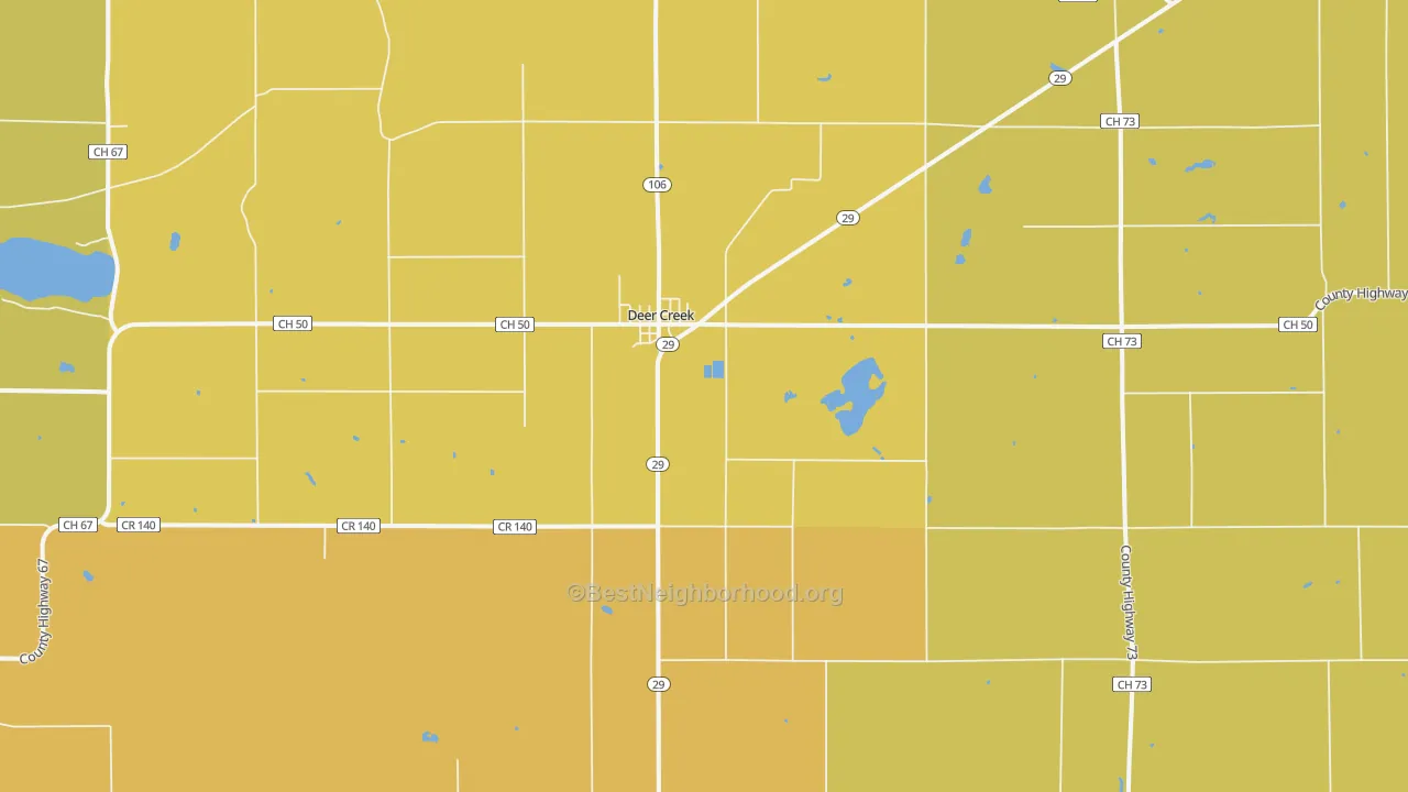 Map of the best neighborhoods in the Deer Creek area, with better matches in green and worse matches in red