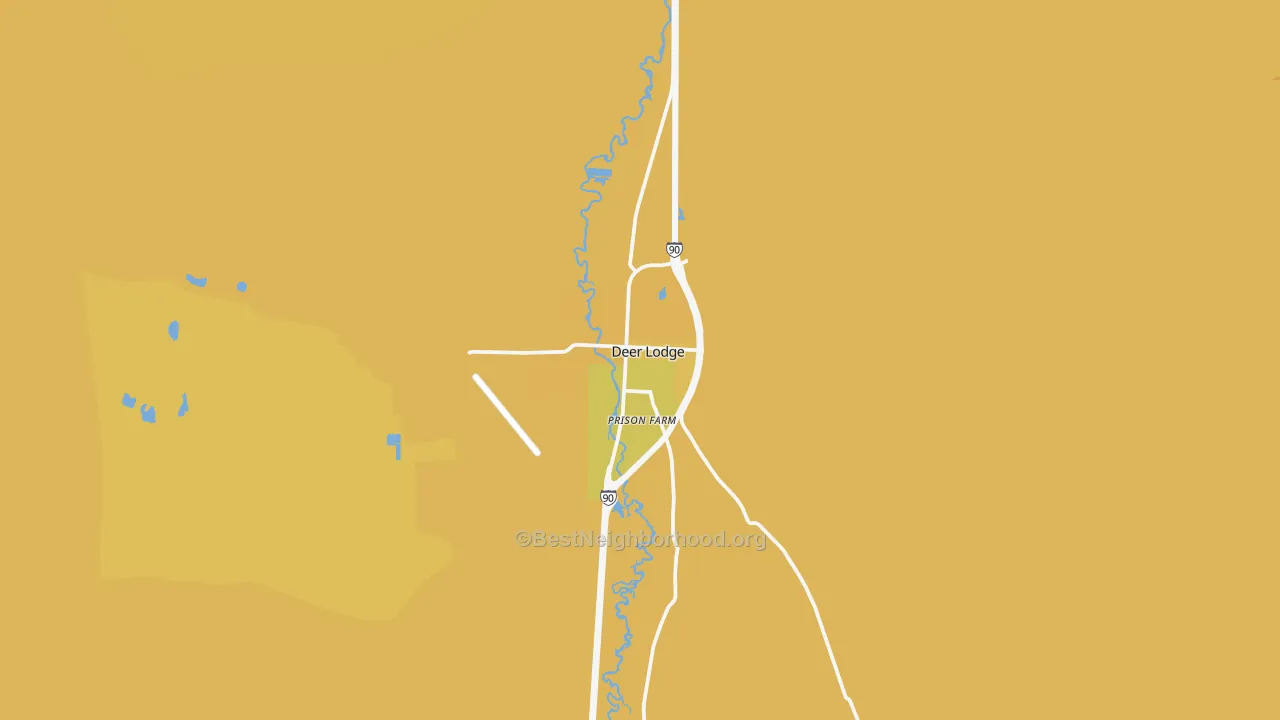 Map of the best neighborhoods in the Deer Lodge area, with better matches in green and worse matches in red