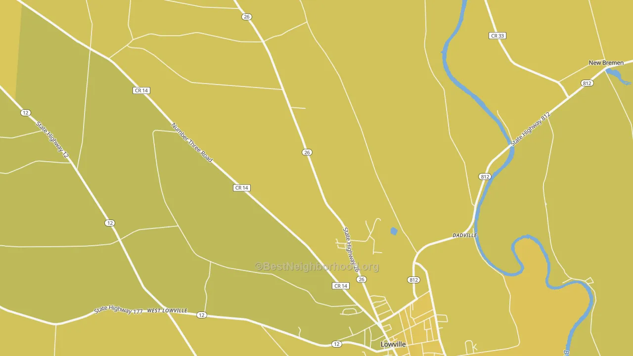 Map of the best neighborhoods in the Deer River area, with better matches in green and worse matches in red