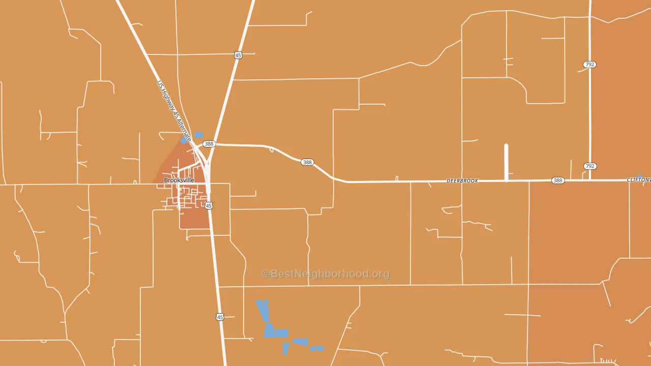 Map of the best neighborhoods in the Deerbrook area, with better matches in green and worse matches in red