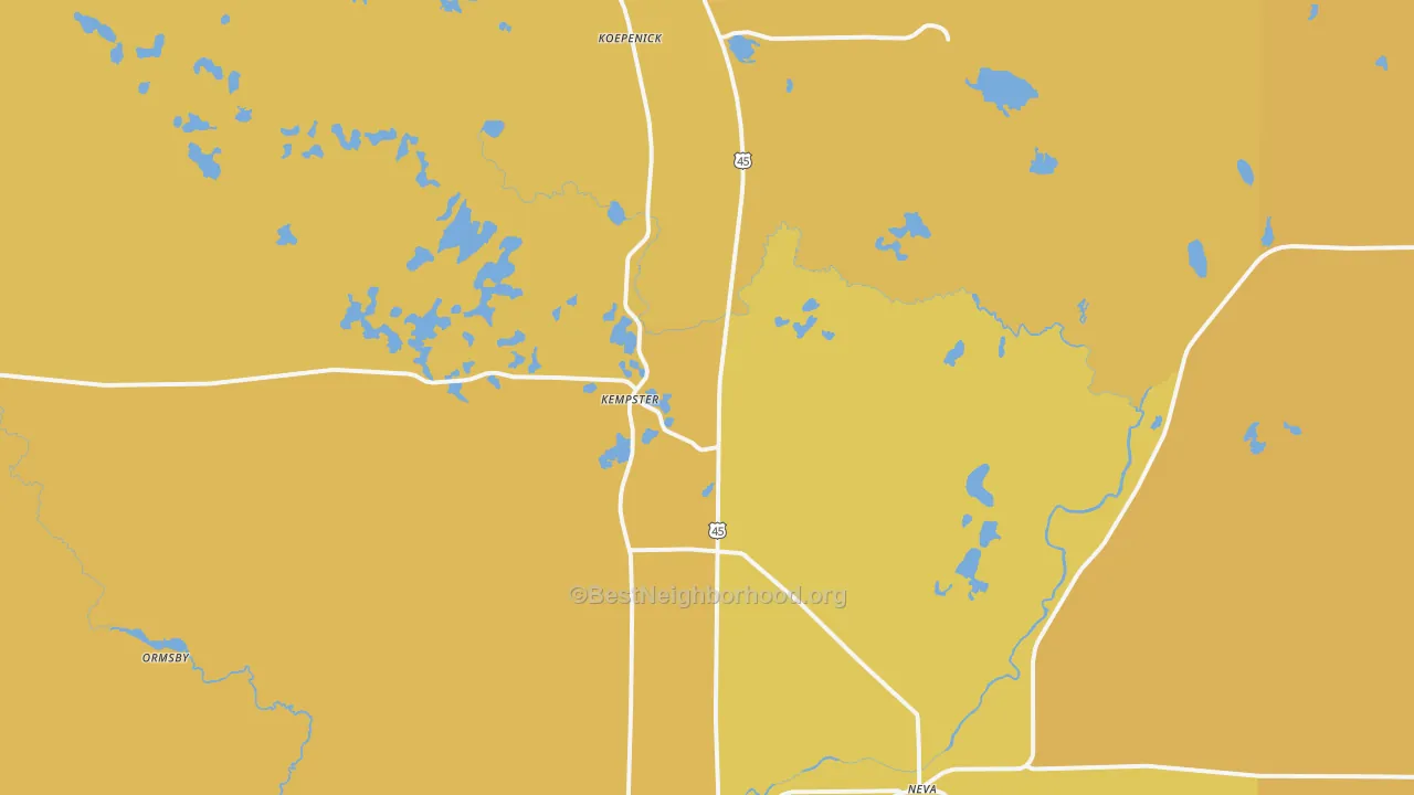 Map of the best neighborhoods in the Deerbrook area, with better matches in green and worse matches in red