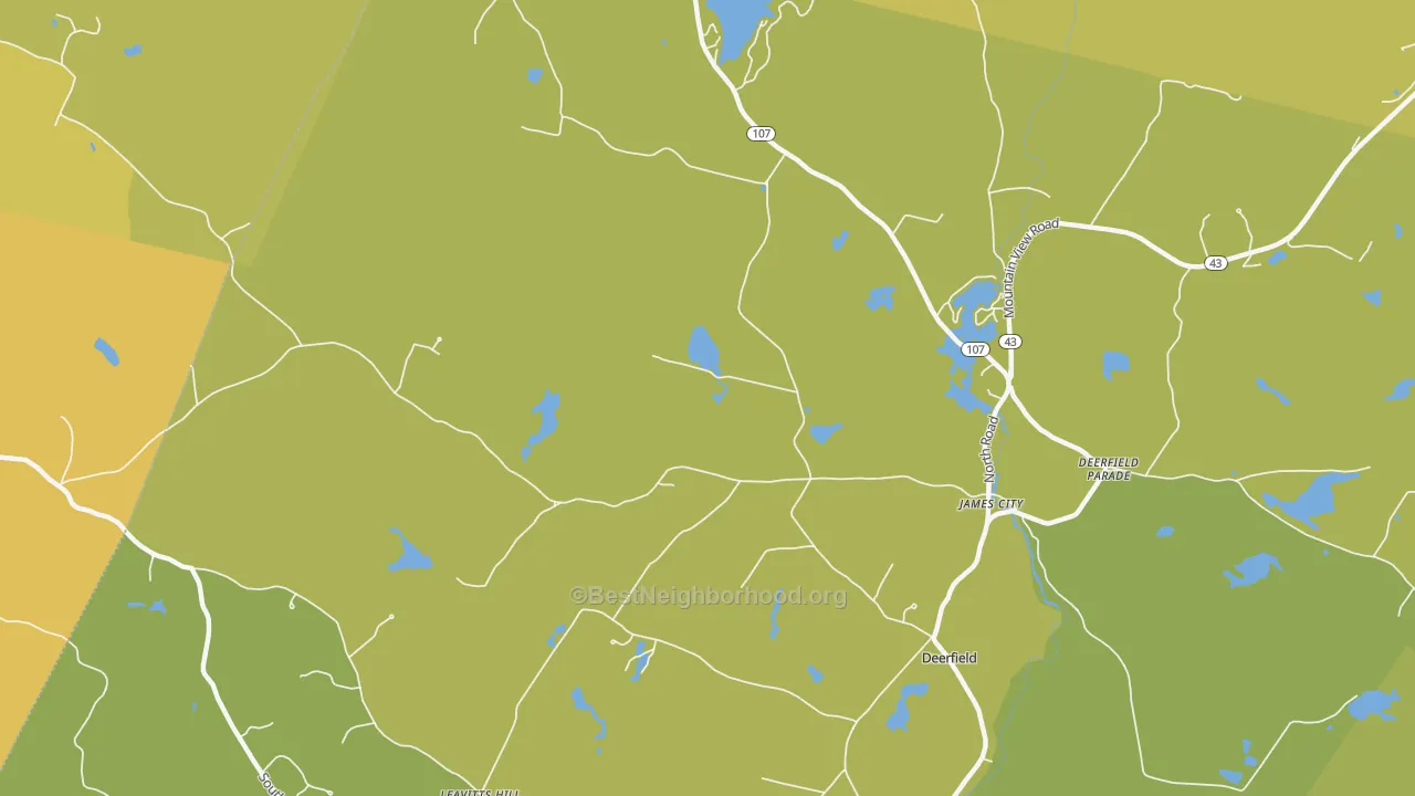 Map of the best neighborhoods in the Deerfield Parade area, with better matches in green and worse matches in red