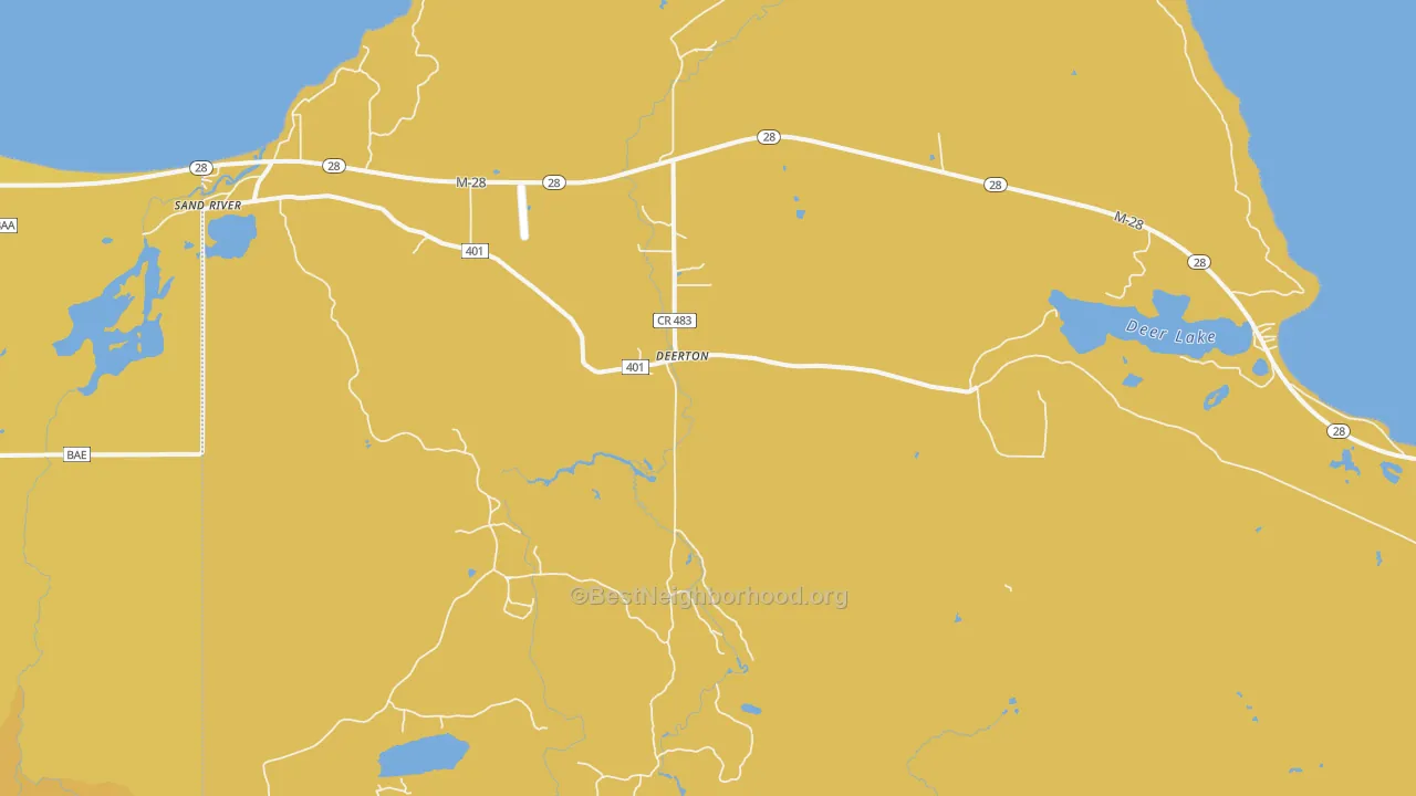 Map of the best neighborhoods in the Deerton area, with better matches in green and worse matches in red