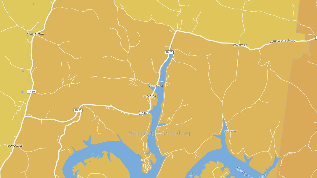 Map of the best neighborhoods in the Defeated area, with better matches in green and worse matches in red
