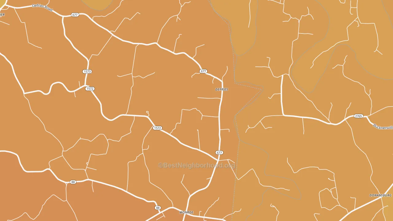 Map of the best neighborhoods in the Defries area, with better matches in green and worse matches in red