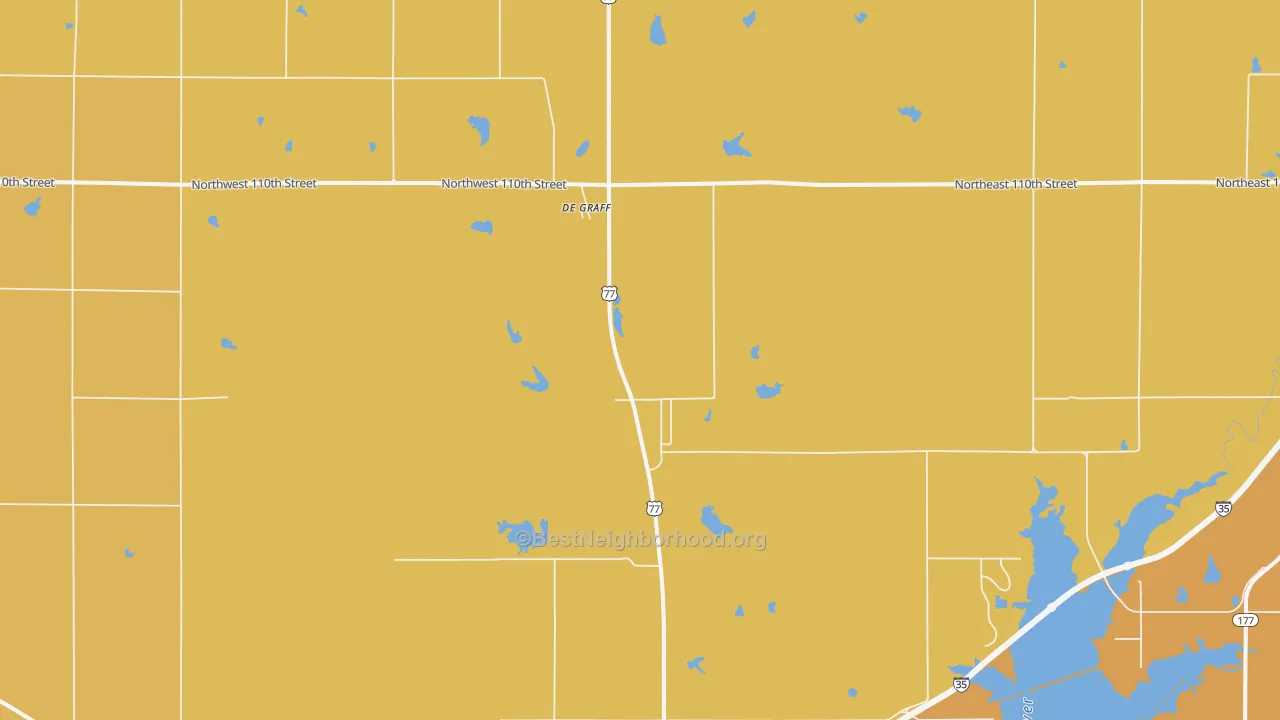 Map of the best neighborhoods in the DeGraff area, with better matches in green and worse matches in red