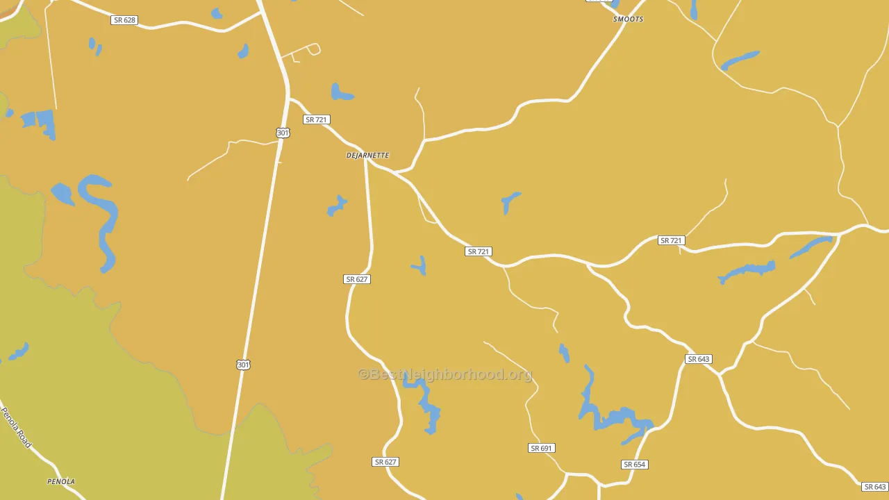 Map of the best neighborhoods in the DeJarnett area, with better matches in green and worse matches in red