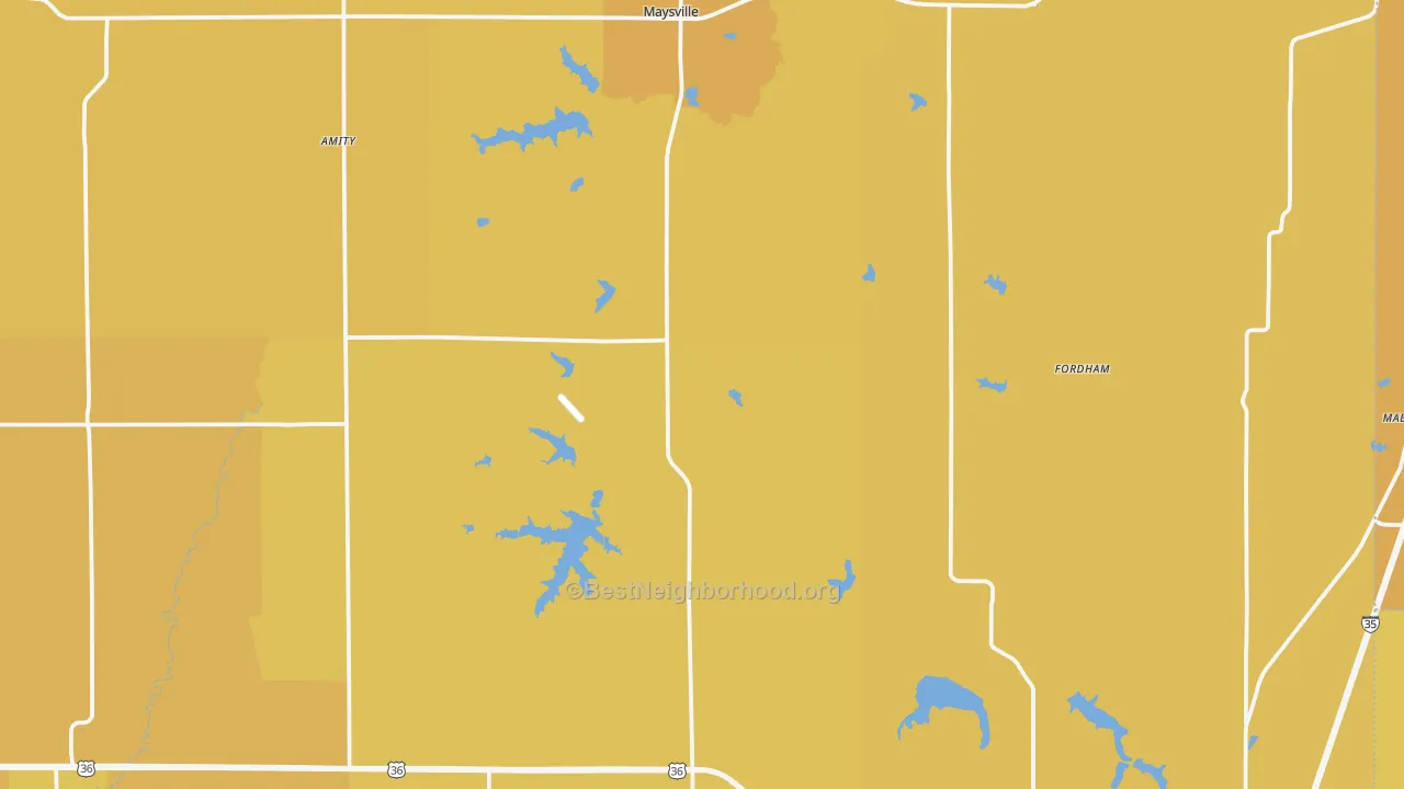 Map of the best neighborhoods in the DeKalb County area, with better matches in green and worse matches in red