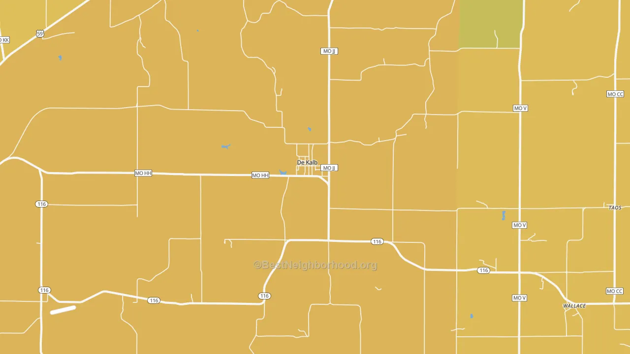 Map of the best neighborhoods in the DeKalb area, with better matches in green and worse matches in red