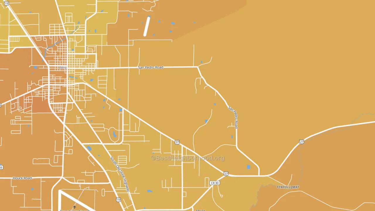 Map of the best neighborhoods in the Dekle Beach area, with better matches in green and worse matches in red