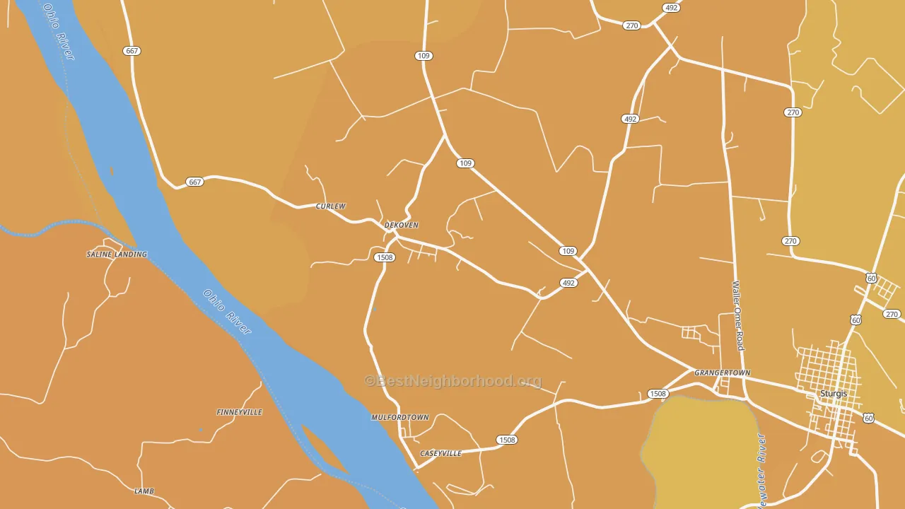 Map of the best neighborhoods in the DeKoven area, with better matches in green and worse matches in red