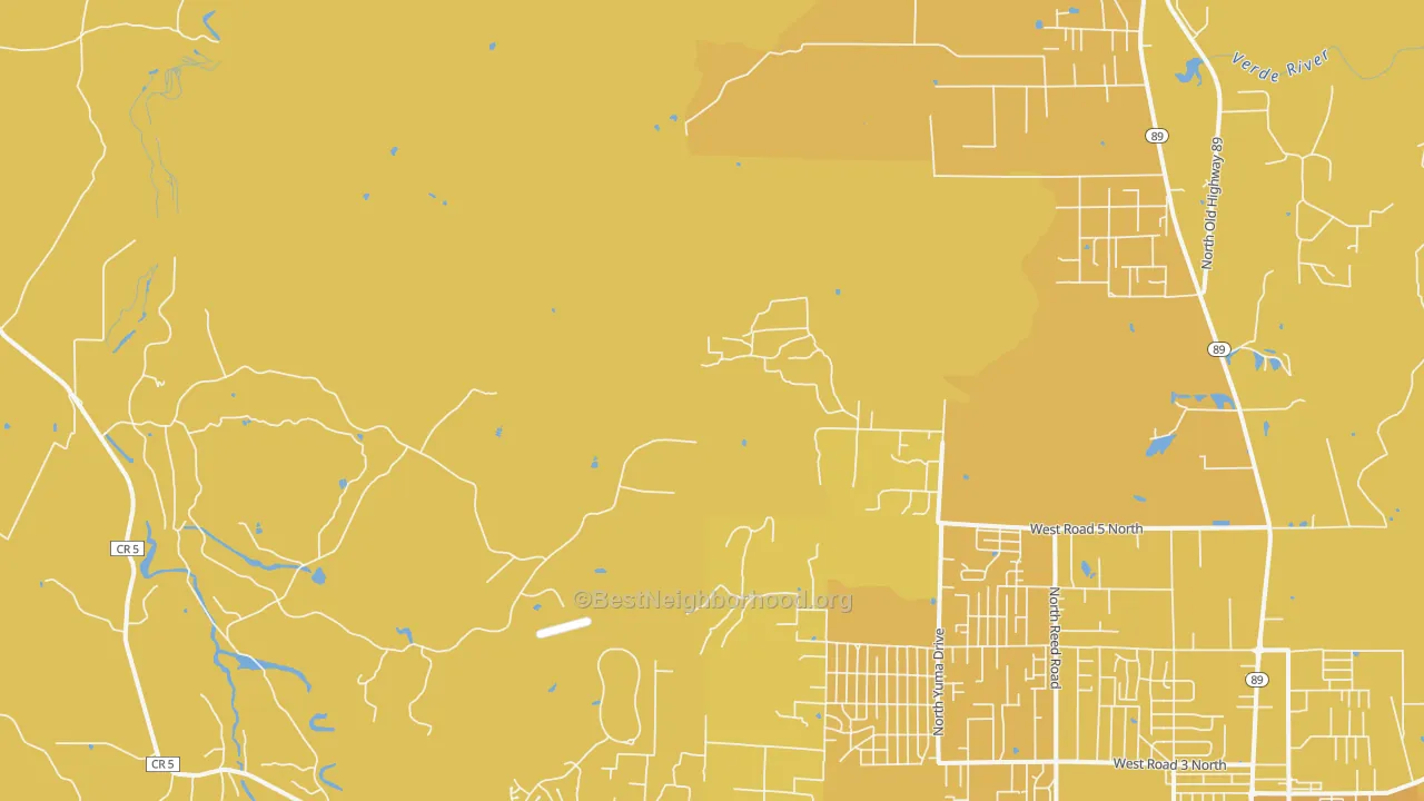 Map of the best neighborhoods in the Del Rio area, with better matches in green and worse matches in red