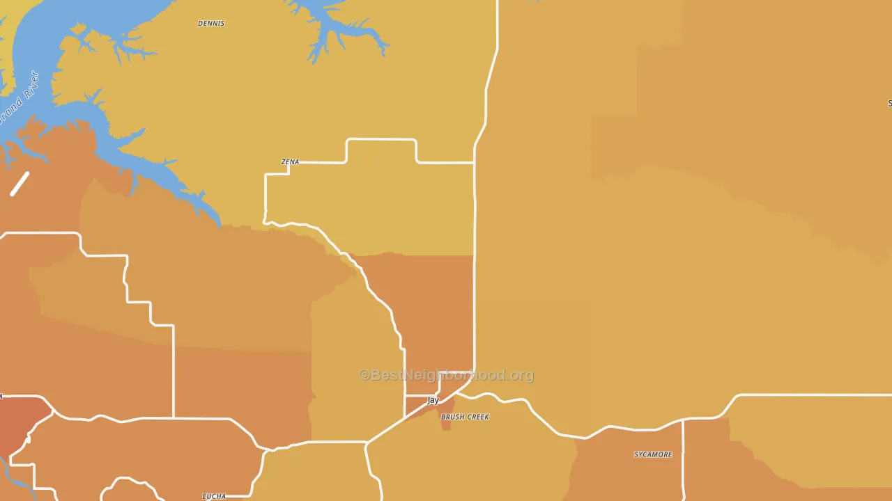 Map of the best neighborhoods in the Delaware County area, with better matches in green and worse matches in red