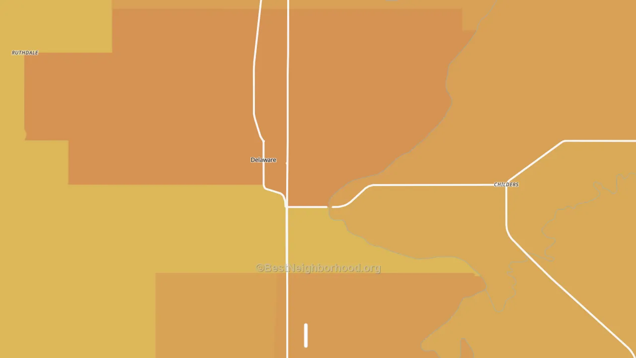 Map of the best neighborhoods in the Delaware area, with better matches in green and worse matches in red