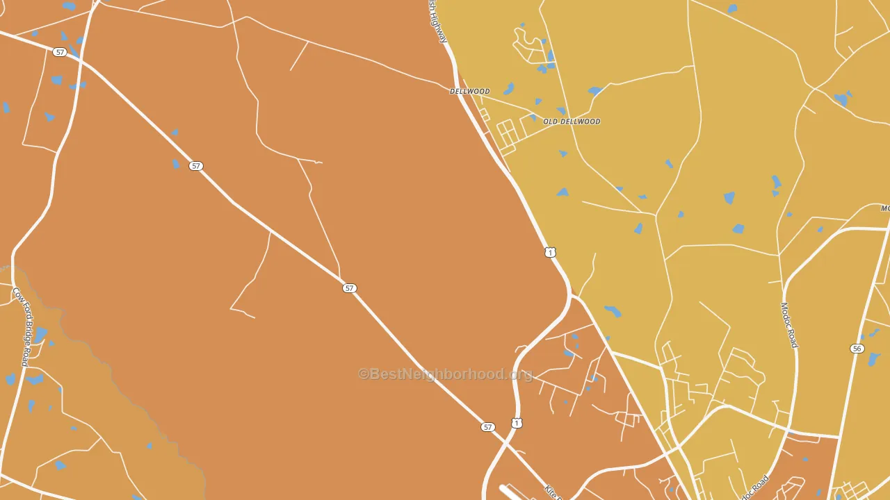 Map of the best neighborhoods in the Dellwood area, with better matches in green and worse matches in red