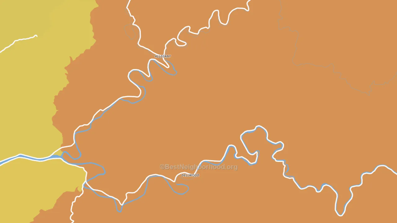 Map of the best neighborhoods in the Dellwood area, with better matches in green and worse matches in red