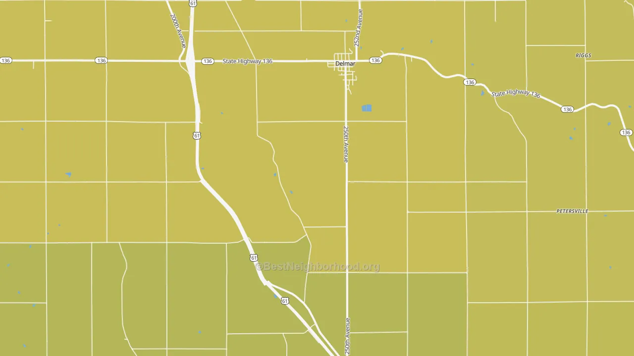 Map of the best neighborhoods in the Delmar area, with better matches in green and worse matches in red