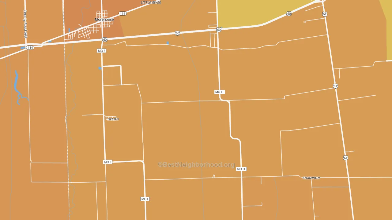 Map of the best neighborhoods in the Delmo area, with better matches in green and worse matches in red