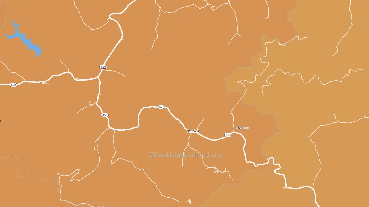 Map of the best neighborhoods in the Delphia area, with better matches in green and worse matches in red