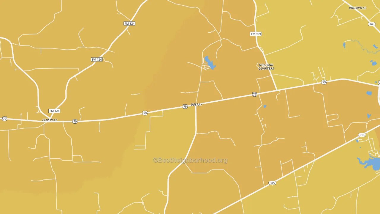 Map of the best neighborhoods in the Delray area, with better matches in green and worse matches in red