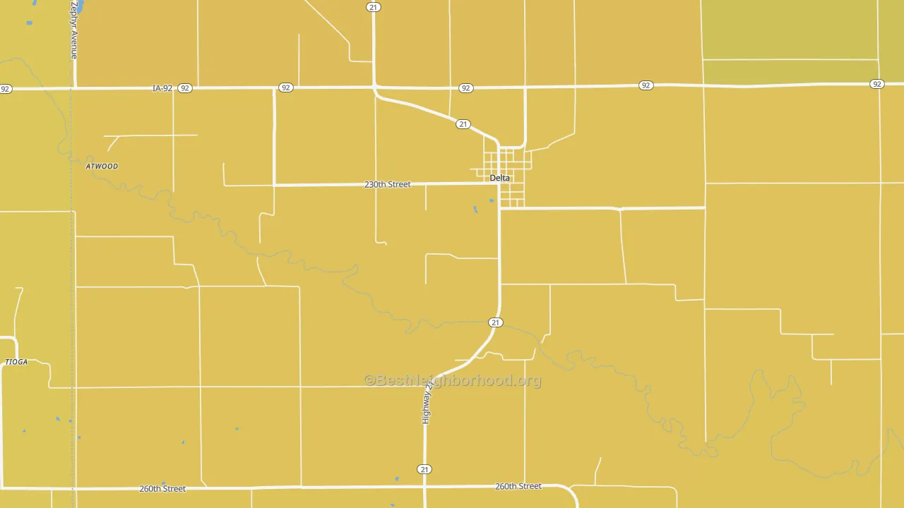 Map of the best neighborhoods in the Delta area, with better matches in green and worse matches in red