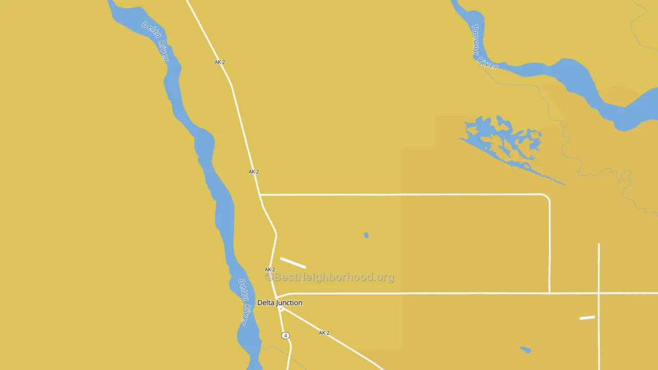 Map of the best neighborhoods in the Delta Junction area, with better matches in green and worse matches in red
