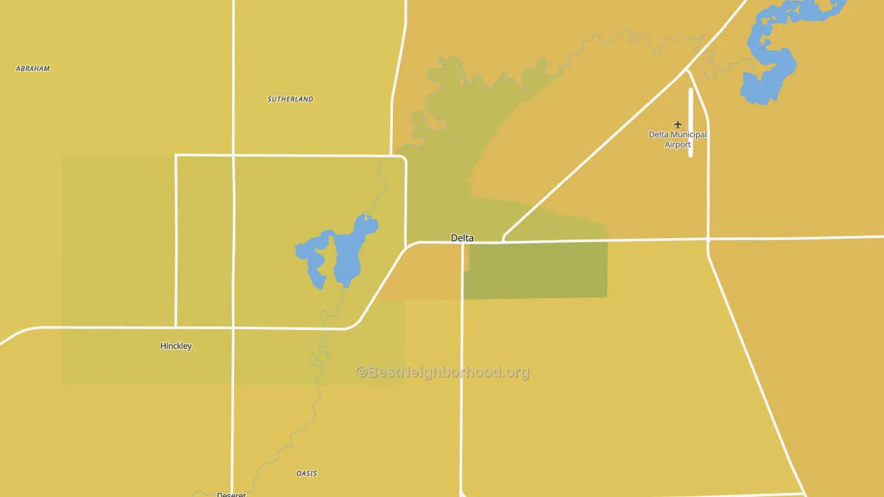 Map of the best neighborhoods in the Delta area, with better matches in green and worse matches in red
