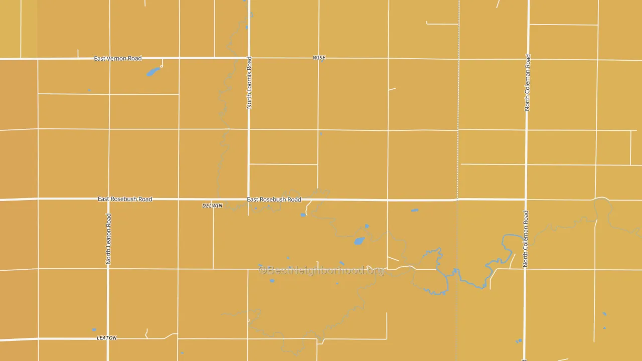 Map of the best neighborhoods in the Delwin area, with better matches in green and worse matches in red