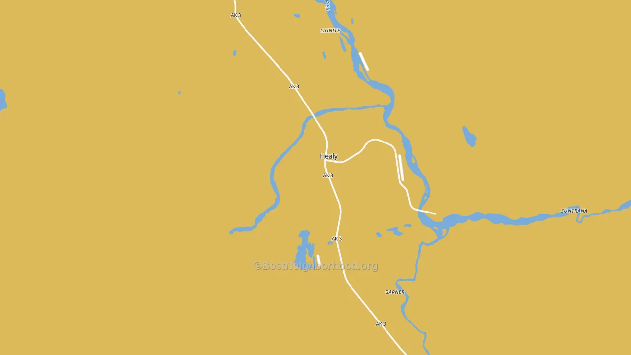 Map of the best neighborhoods in the Denali Borough area, with better matches in green and worse matches in red