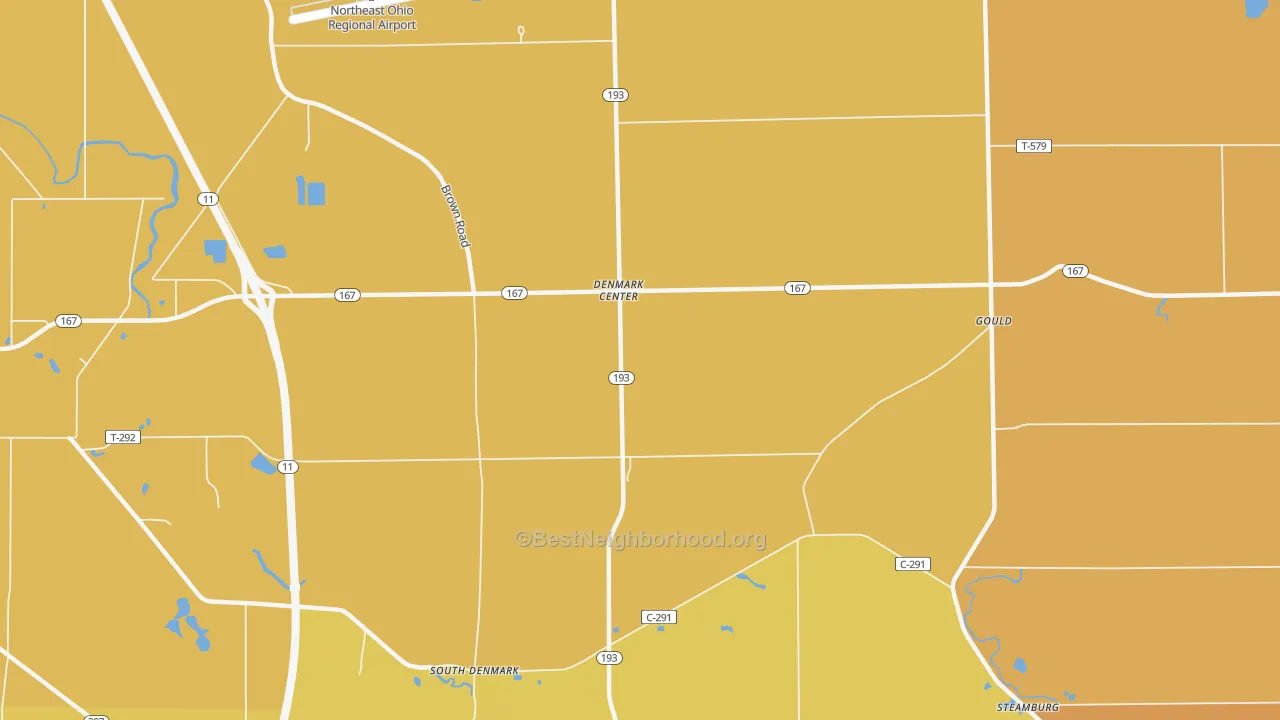 Map of the best neighborhoods in the Denmark Center area, with better matches in green and worse matches in red