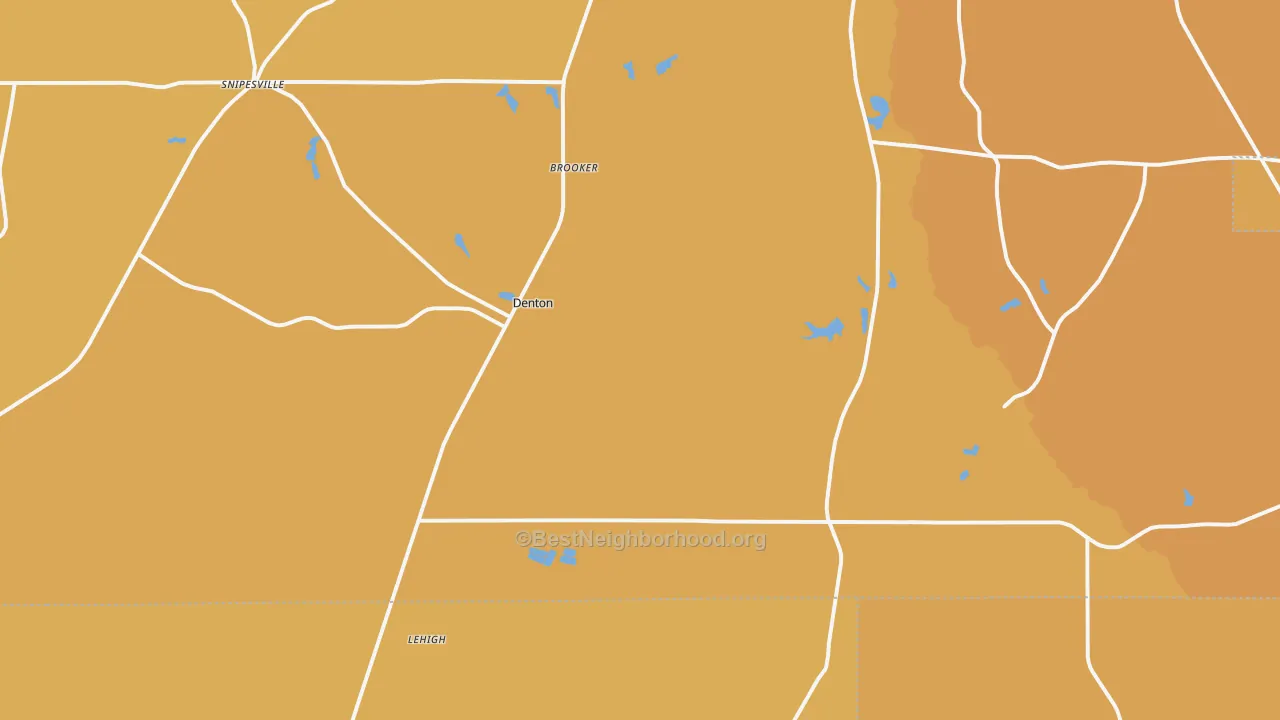 Map of the best neighborhoods in the Denton area, with better matches in green and worse matches in red
