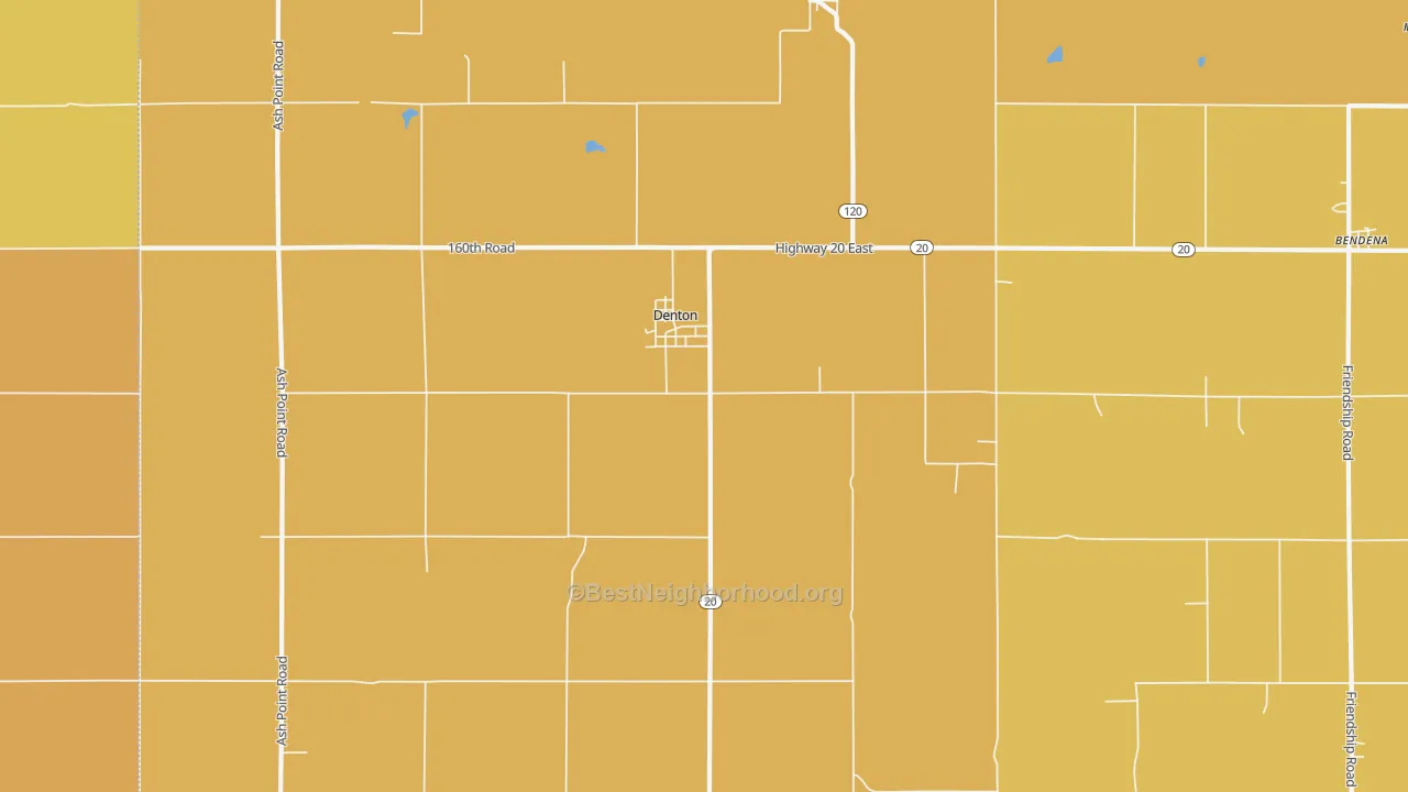Map of the best neighborhoods in the Denton area, with better matches in green and worse matches in red